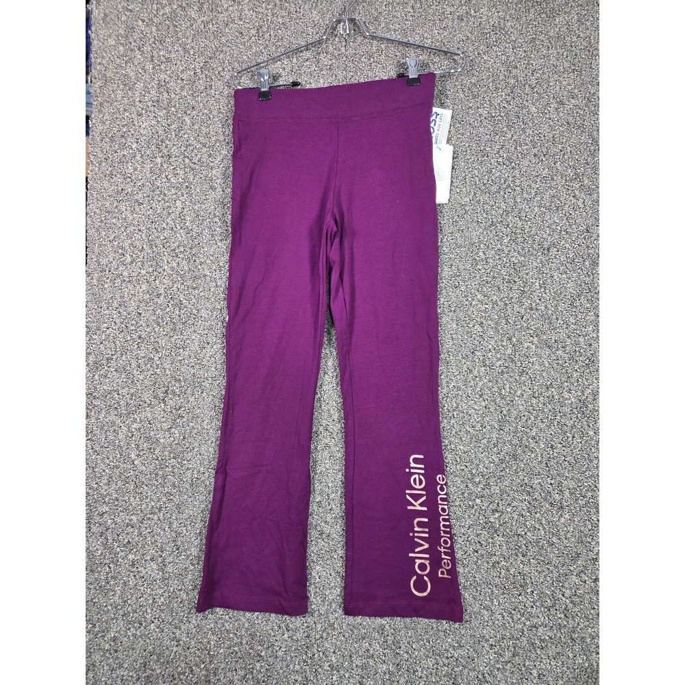 Calvin Klein Performance Pants Women L Dark Purple Logo Flare NWT